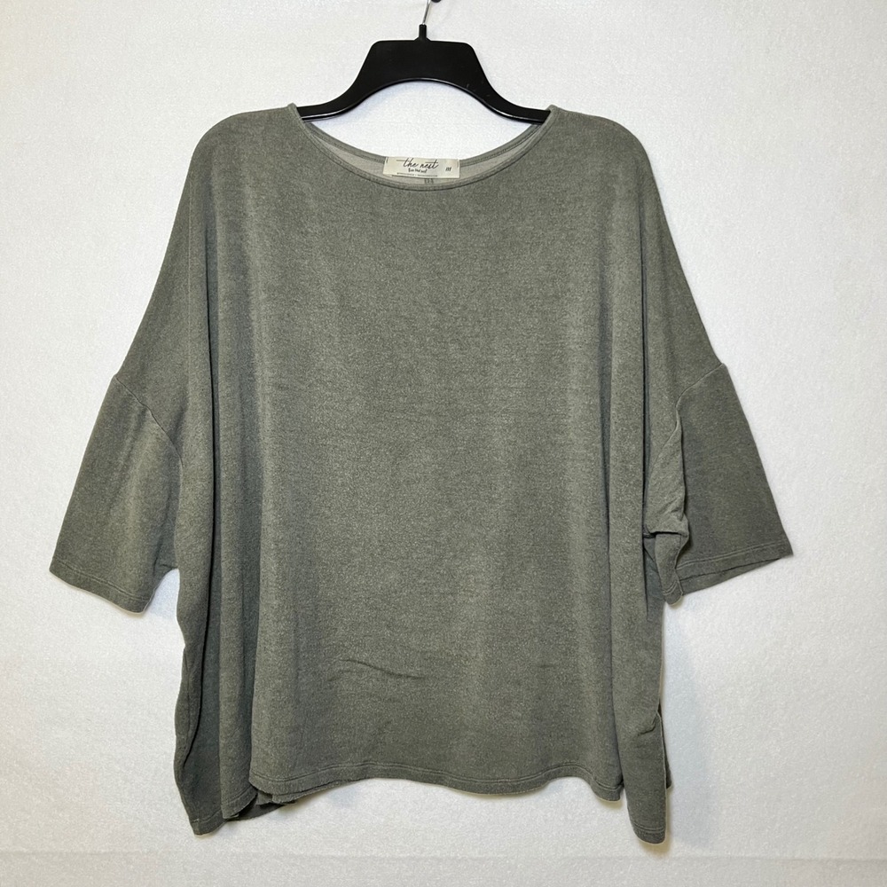Three Bird Nest-The Nest Coastal Fisherman Green Oversized Boxy Boho Top Women M - Picture 2 of 9